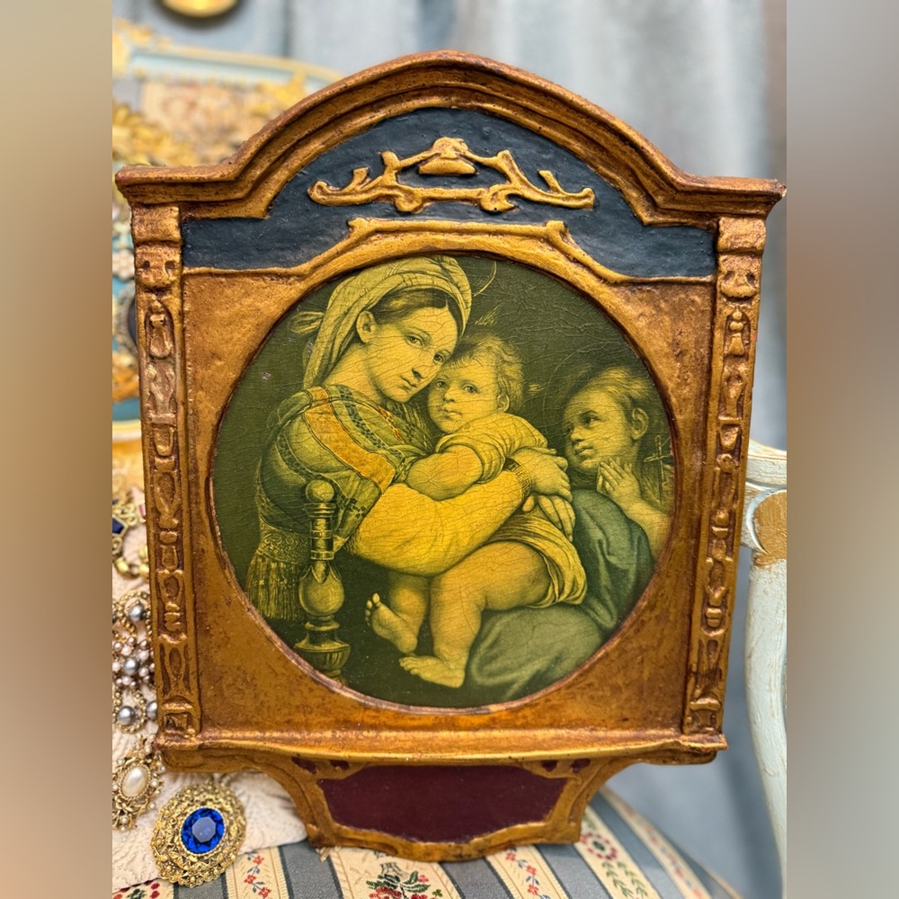 Vintage Art by Raphael Madonna of the Chair Wall Art Vintage Religious Plaque